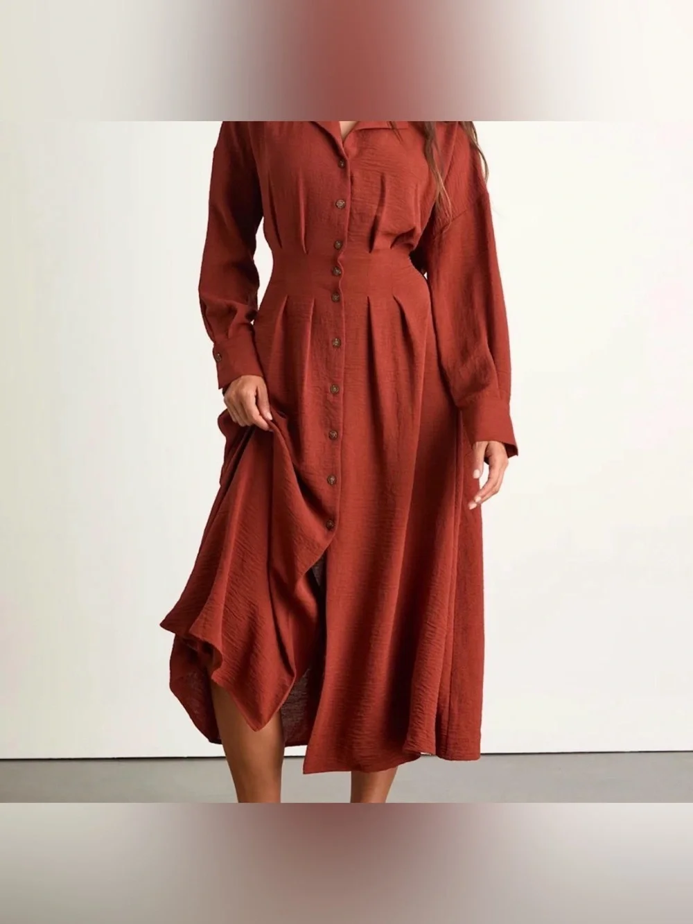 Lulu's Rust Red Collared Button-Front Dress - Picture 1 of 9